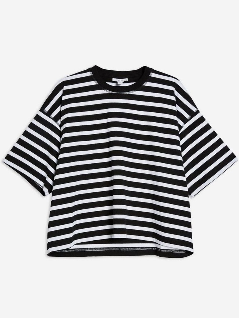 TopShop Black & White Striped Oversized Boxy Cropped Short Sleeve T-Shirt XS - S